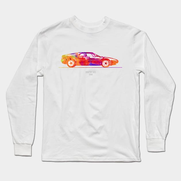 BMW M1 1978 Watercolor Illustration - Colorful Long Sleeve T-Shirt by SPJE Illustration Photography